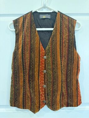 Two Roads Patterned velvet cotton vest top waistcoat metal buttons back buckle M